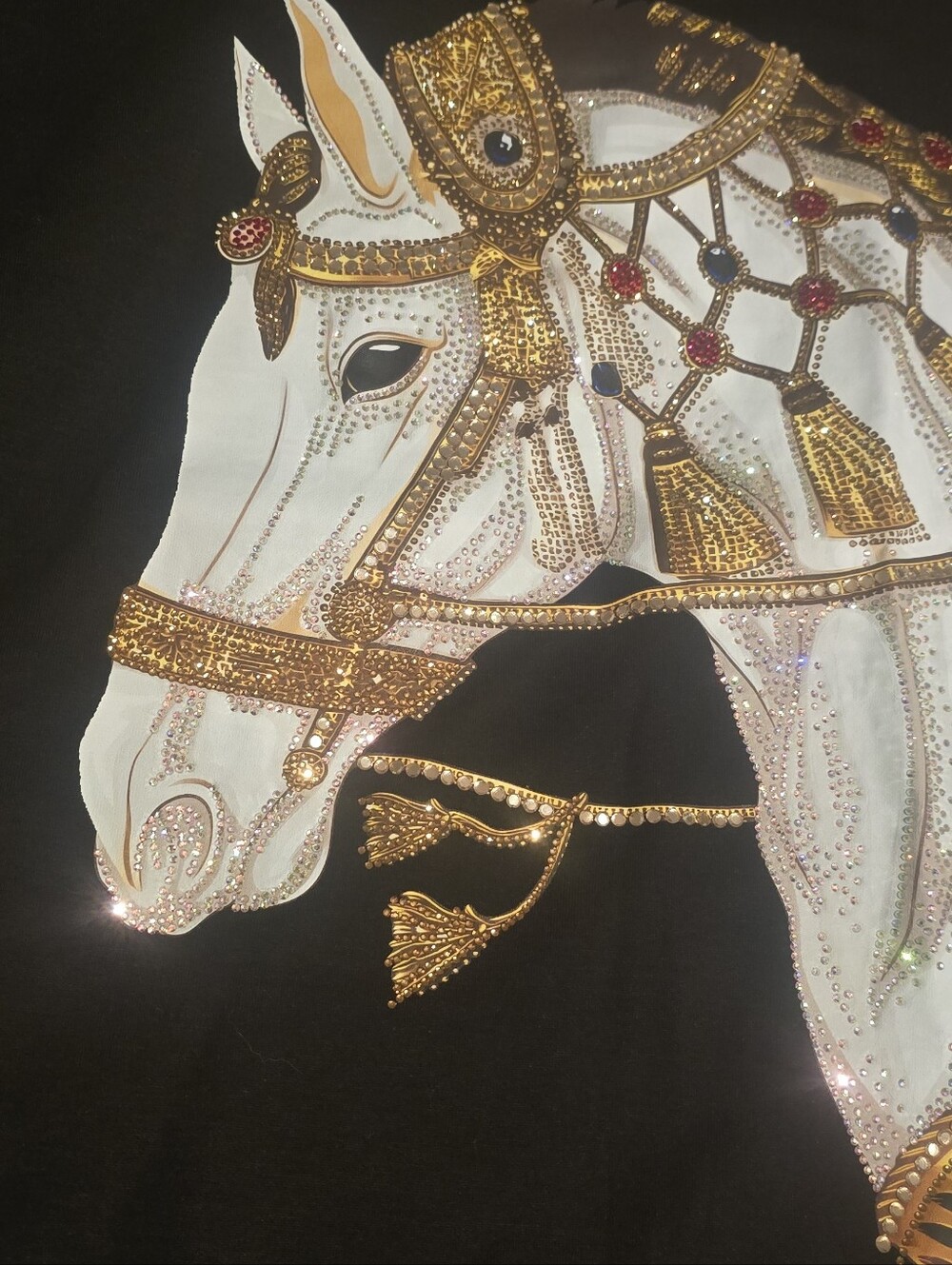 Black Horse Portrait Decorative Wall Tapestry with Gold Accents